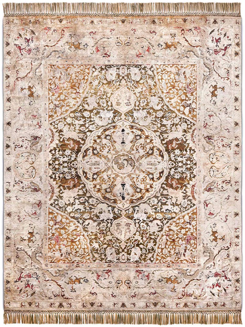 Gold Hand-Knotted Silk / Wool Rug | Size: 170 × 240 cm
