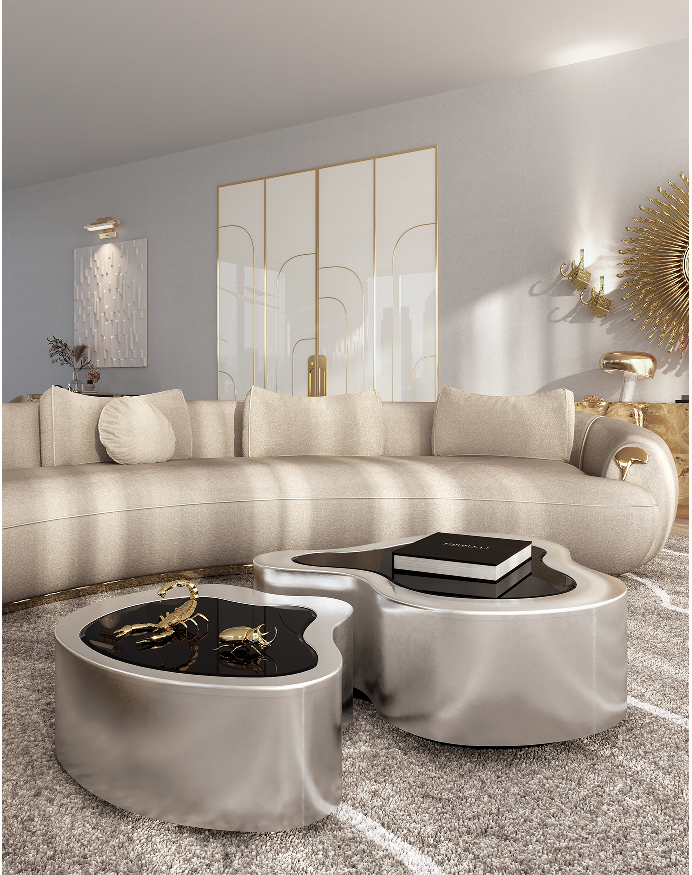 Polished Stainless Steel Coffee Table Set | Configuration: Big