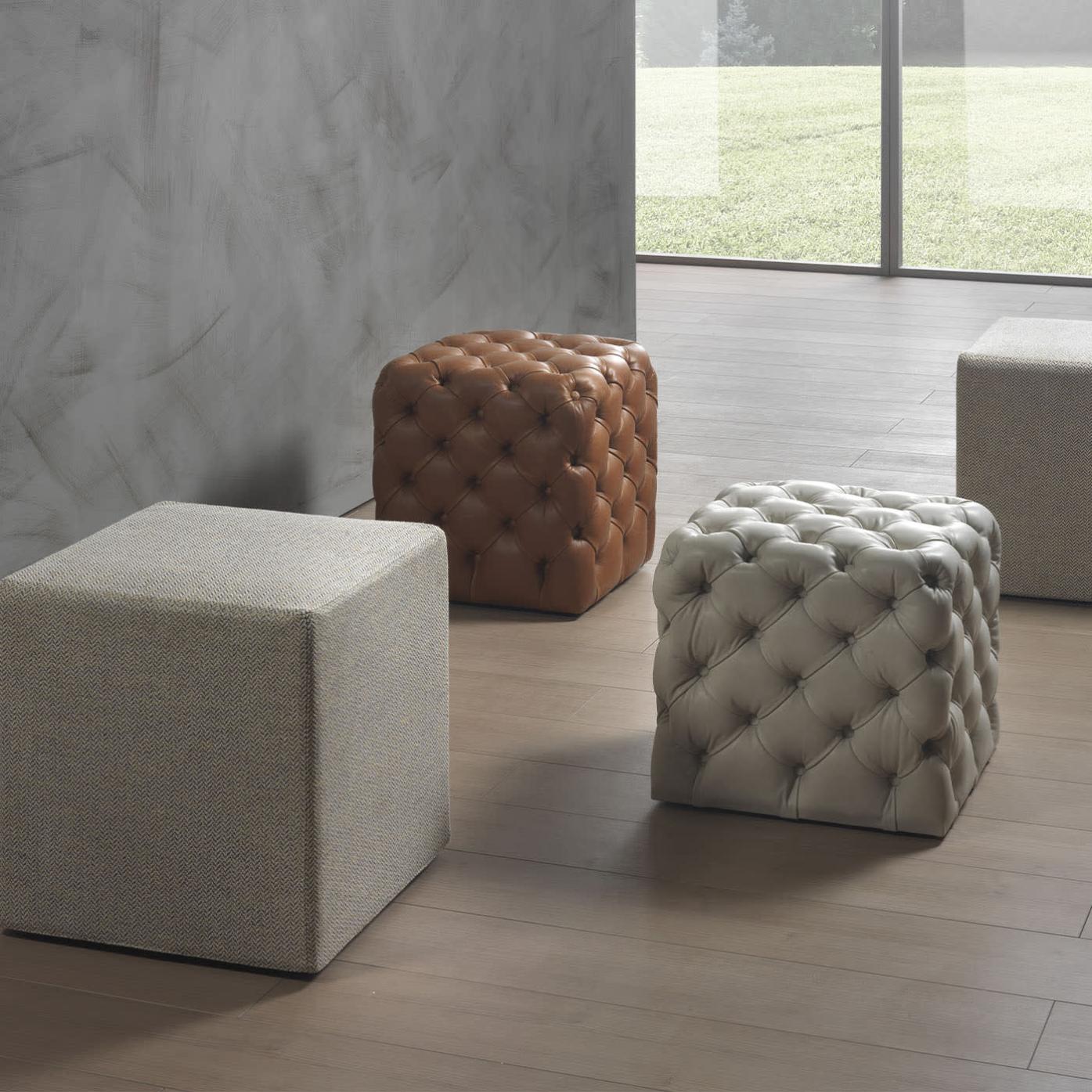 Clod Leather-Upholstered Pouf