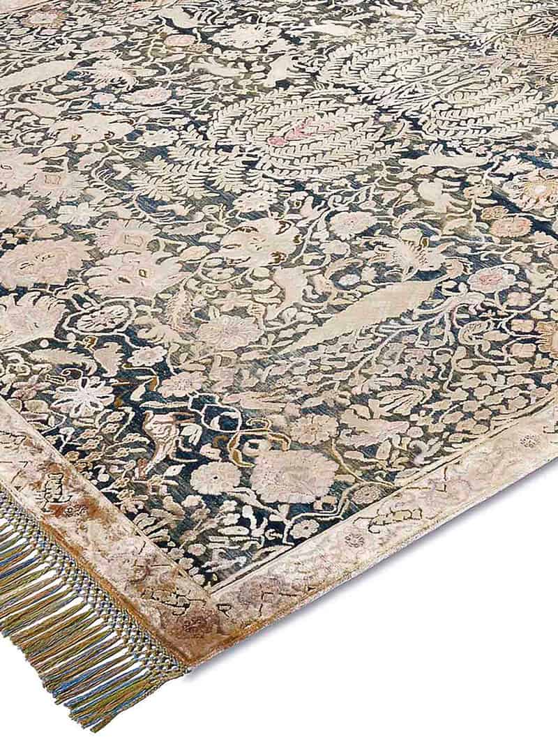 Gold / Blue Luxury Silk / Wool Rug | Size: 274 x 365 cm