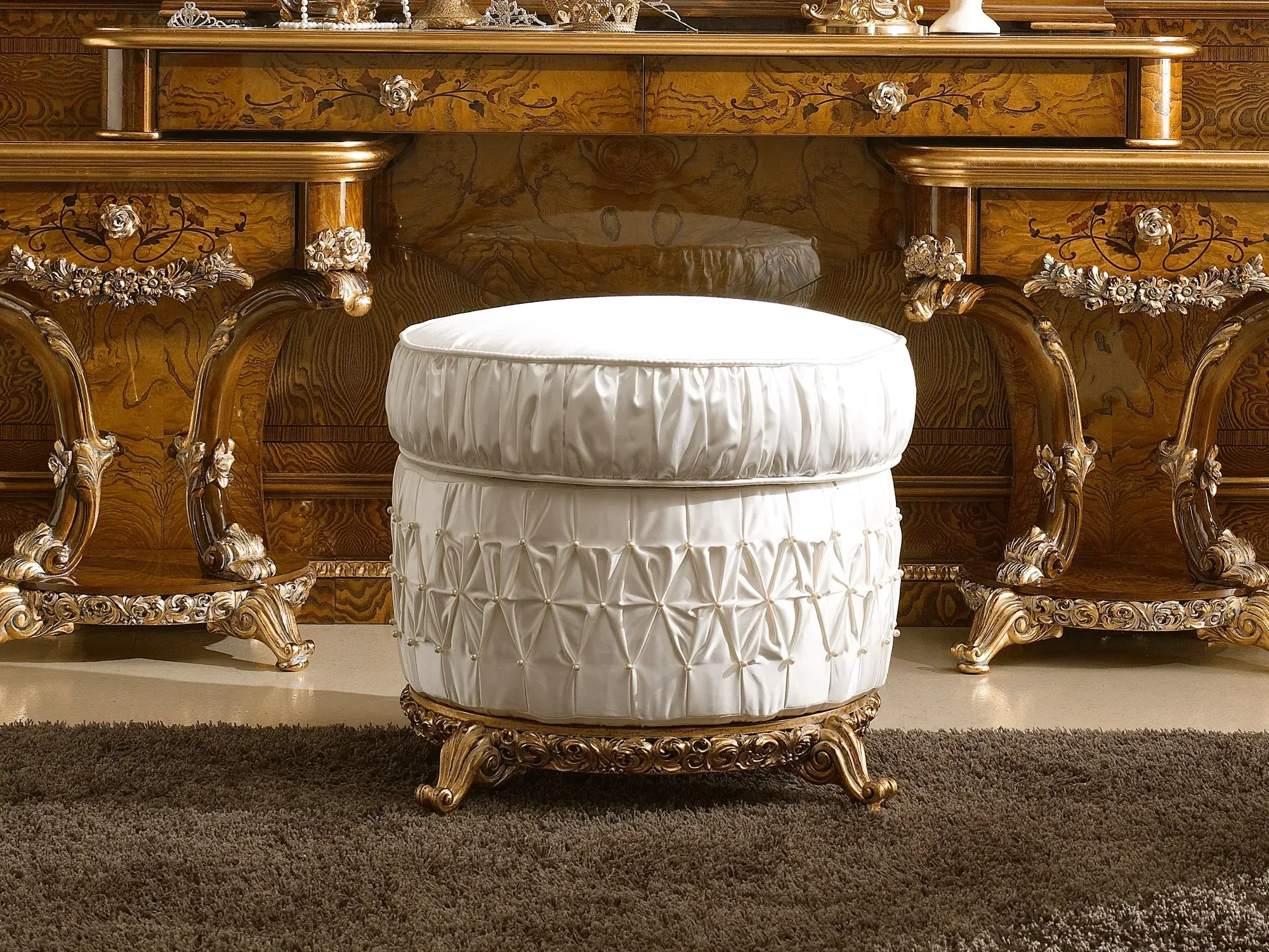 White Italian Fabric Pouf