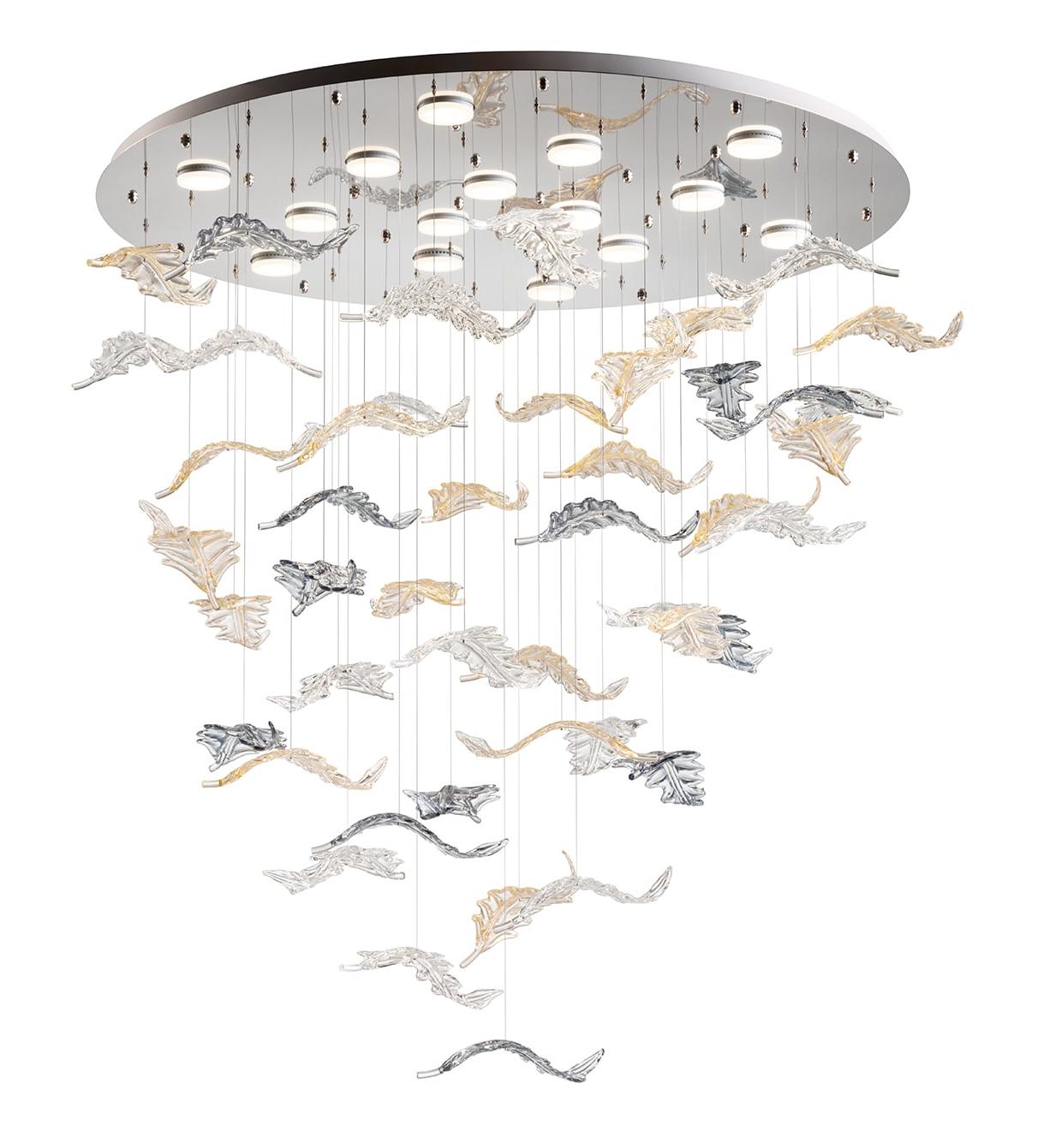 Murano Leaf Stainless Steel Chandelier