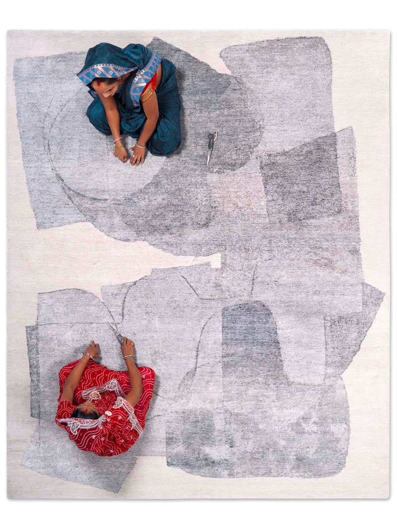 Snow Silver Hand-Knotted Silk / Wool Rug