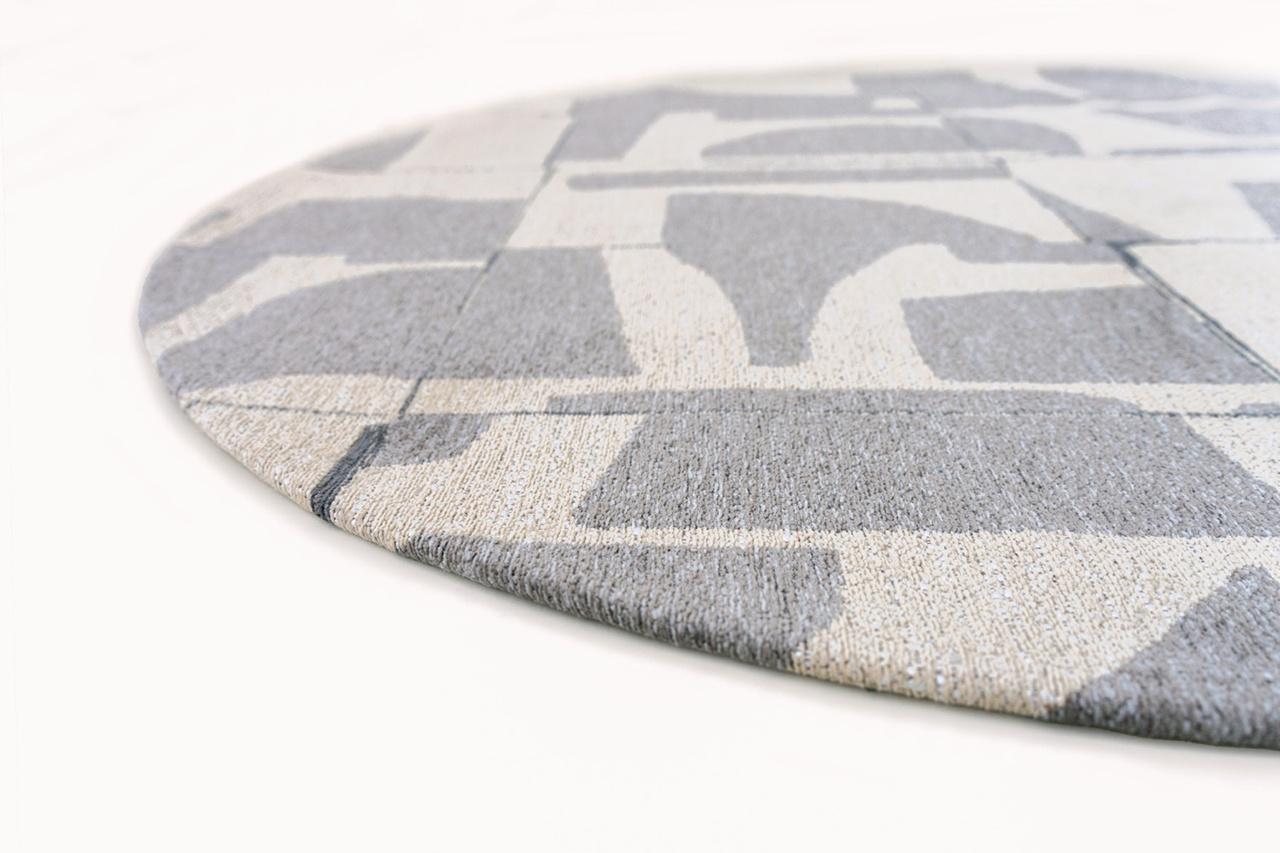 Grey Geometric Round Rug