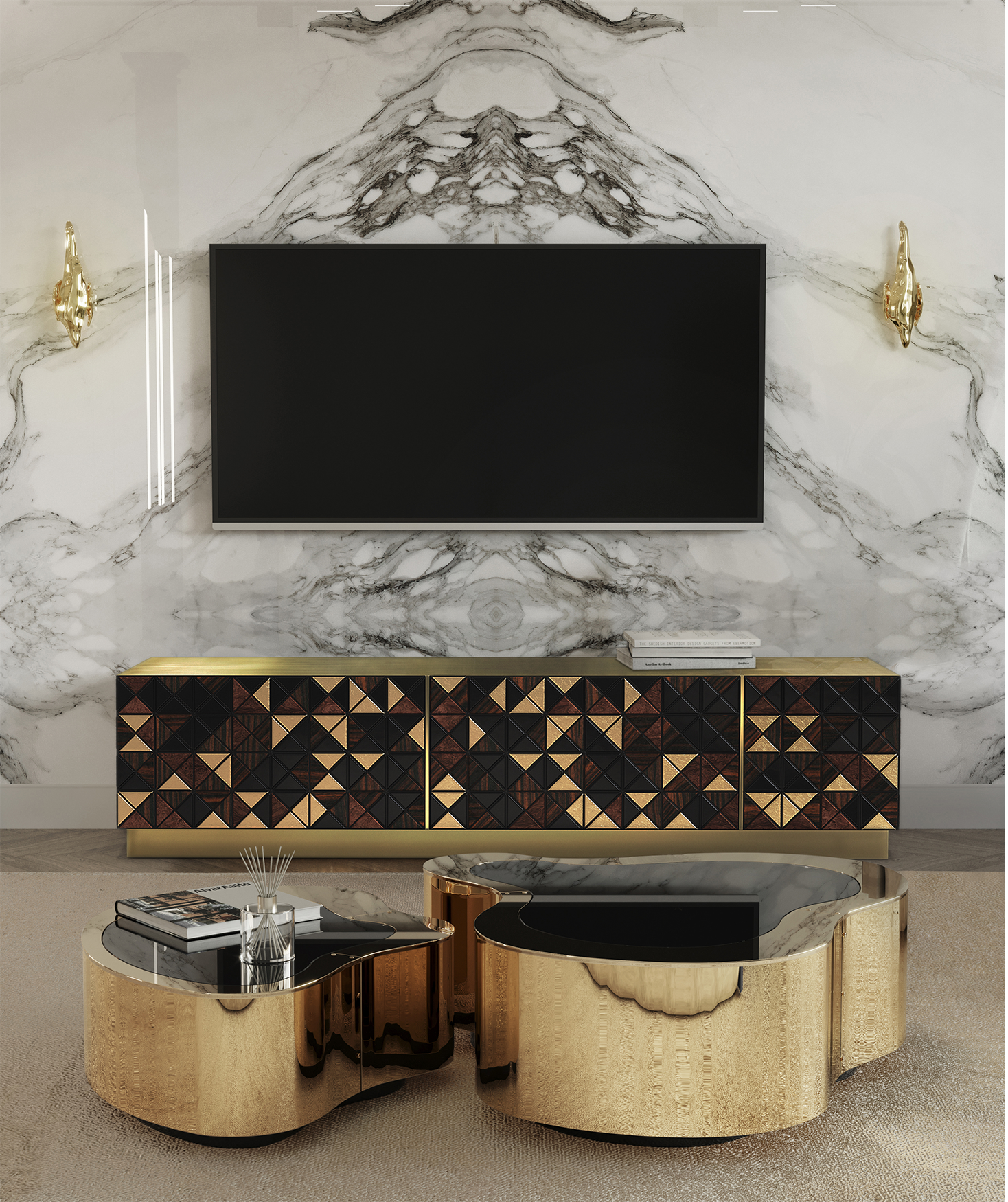 Mosaic Walnut TV Designer Cabinet