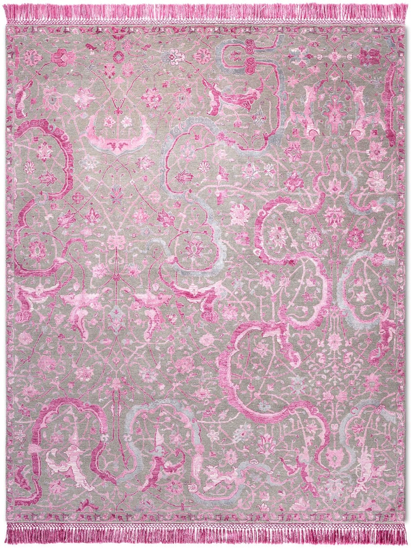 Tabriz Pink Hand-Knotted Wool / Silk Rug ☞ Size: 274 x 365 cm