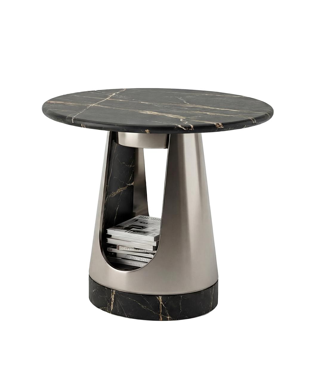Aura Round Coffee Table with Dark Stone Top
