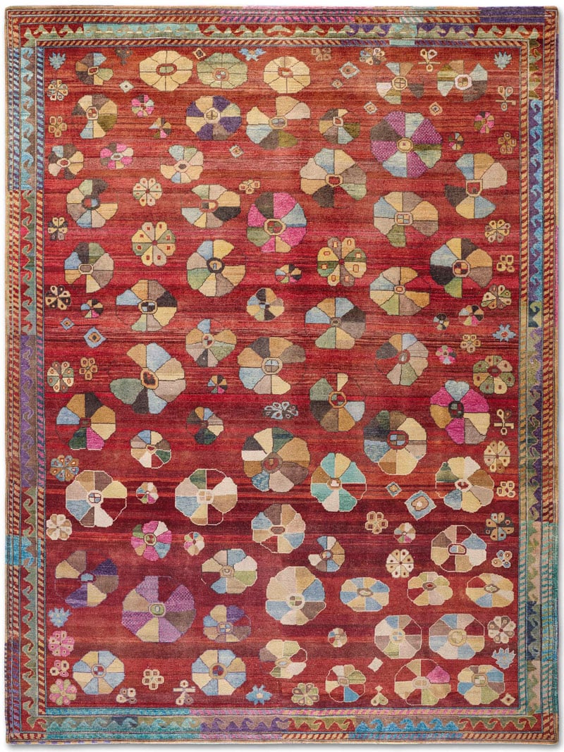 Original Natural Red Hand-Knotted Wool Rug ☞ Size: 122 x 183 cm