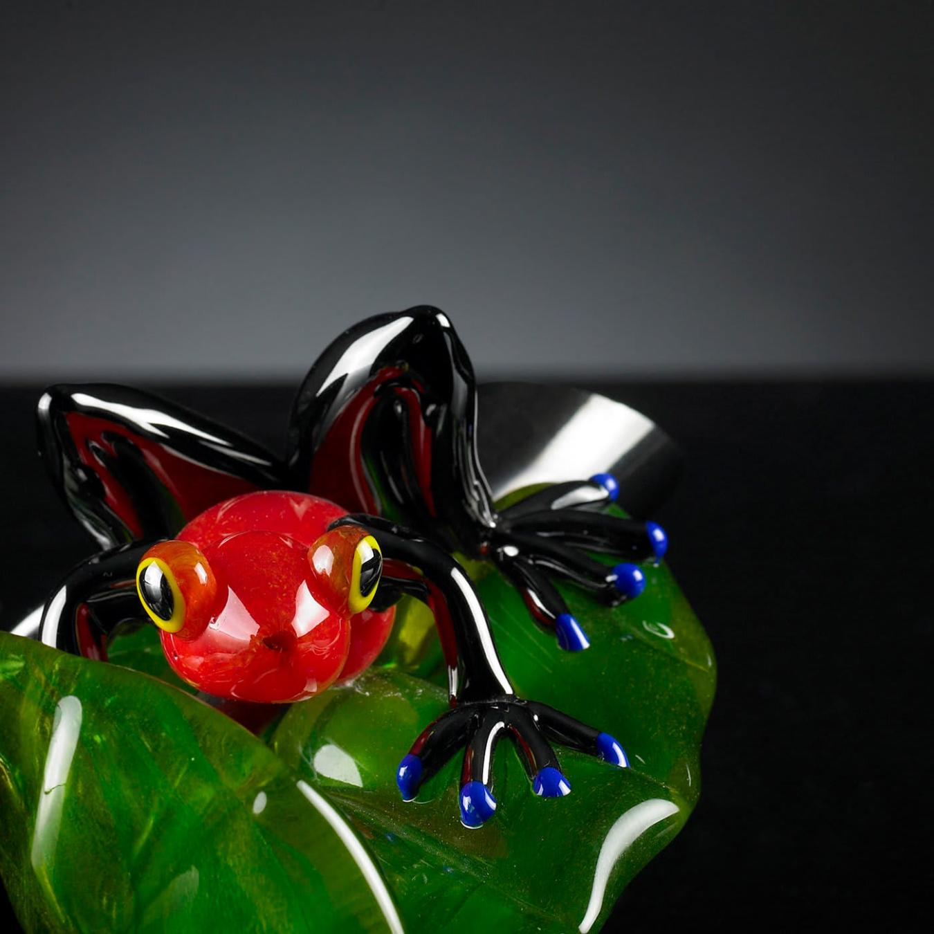 Red Frog on Leaf Artisan Figurine