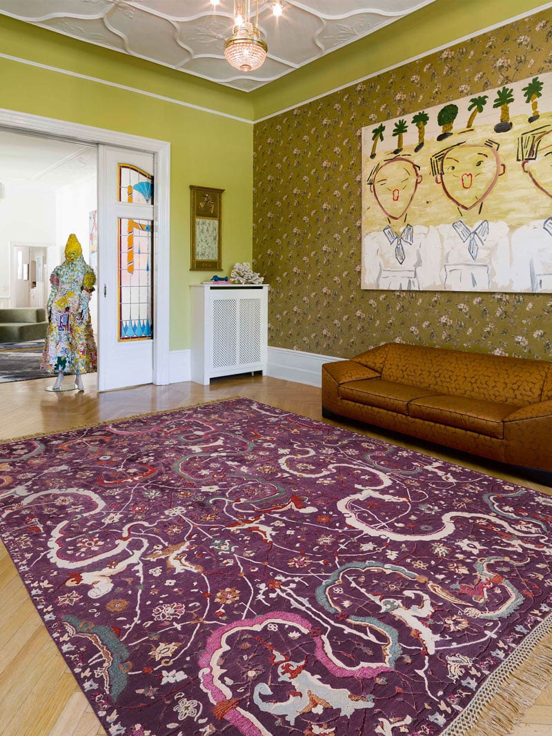 Tabriz Purple Hand-Knotted Wool / Silk Rug ☞ Size: 300 x 400 cm