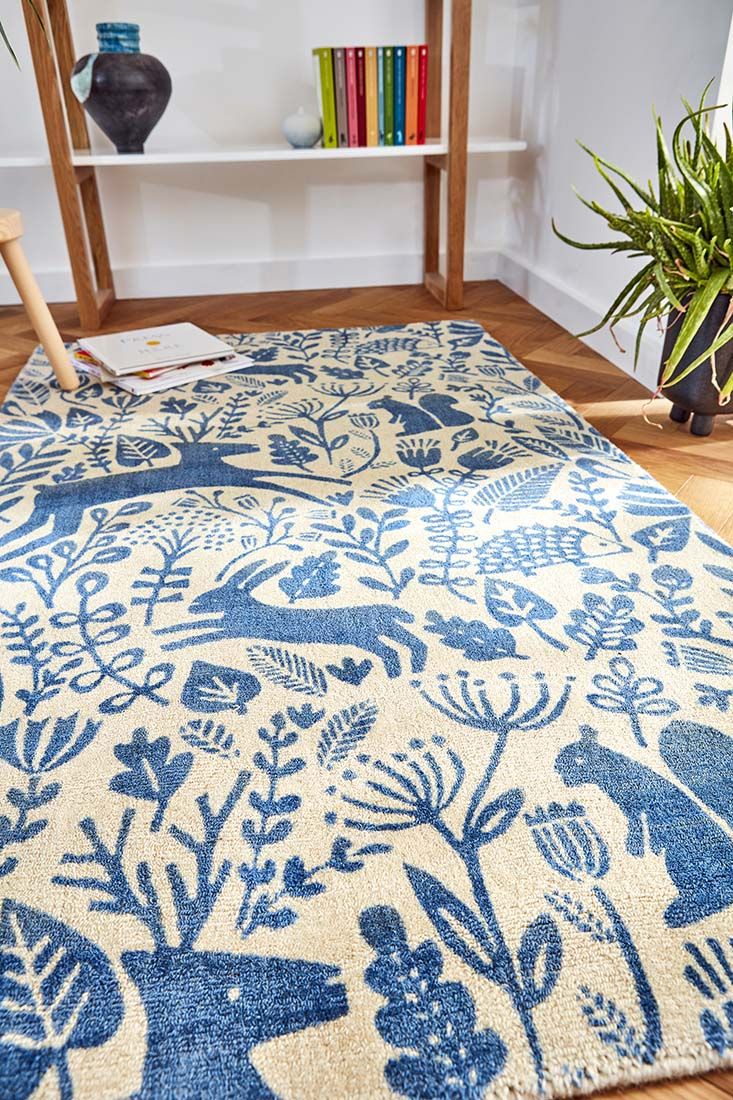 Blue & Beige Handwoven NZ Wool Rug