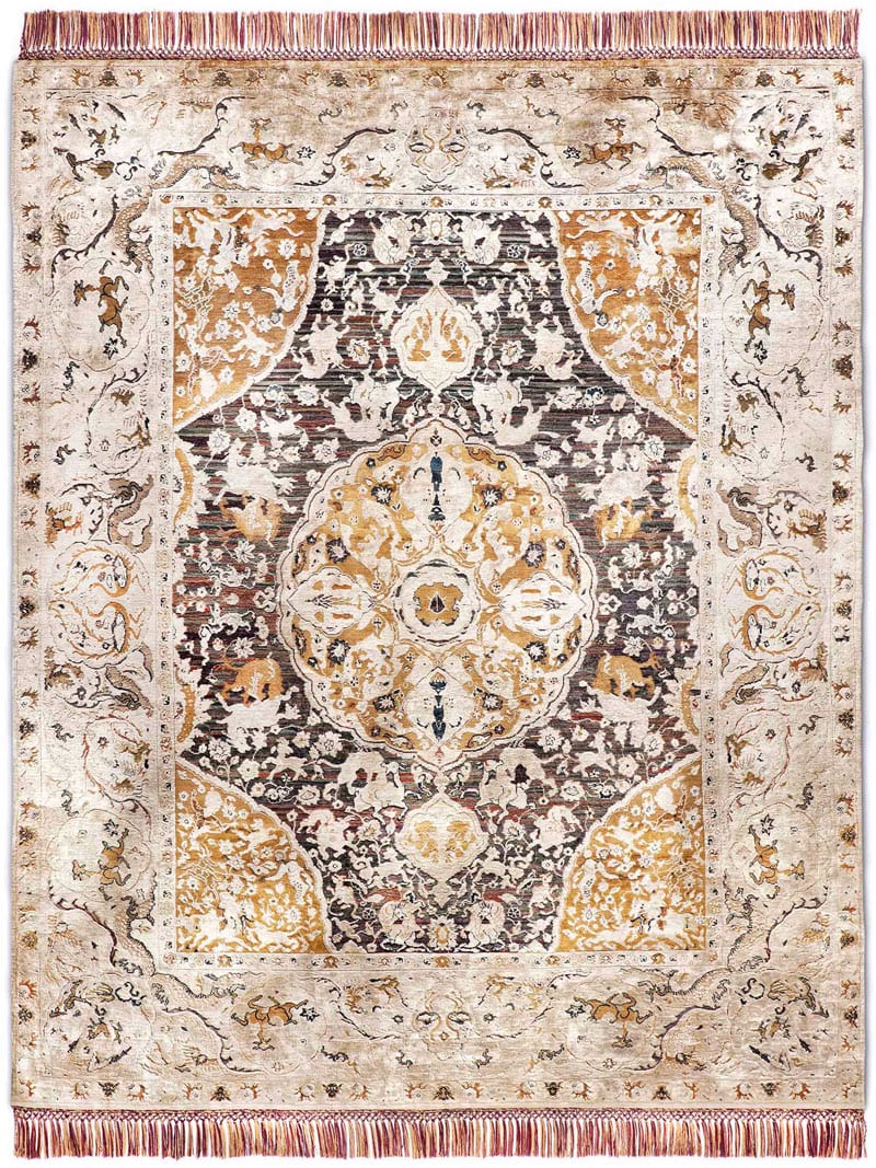 Gold Hand-Knotted Silk / Wool Rug