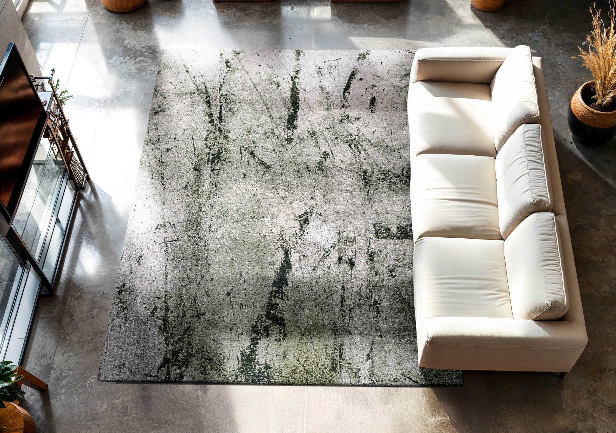Earthy Green Abstract Area Rug | Size: 170 x 240 cm