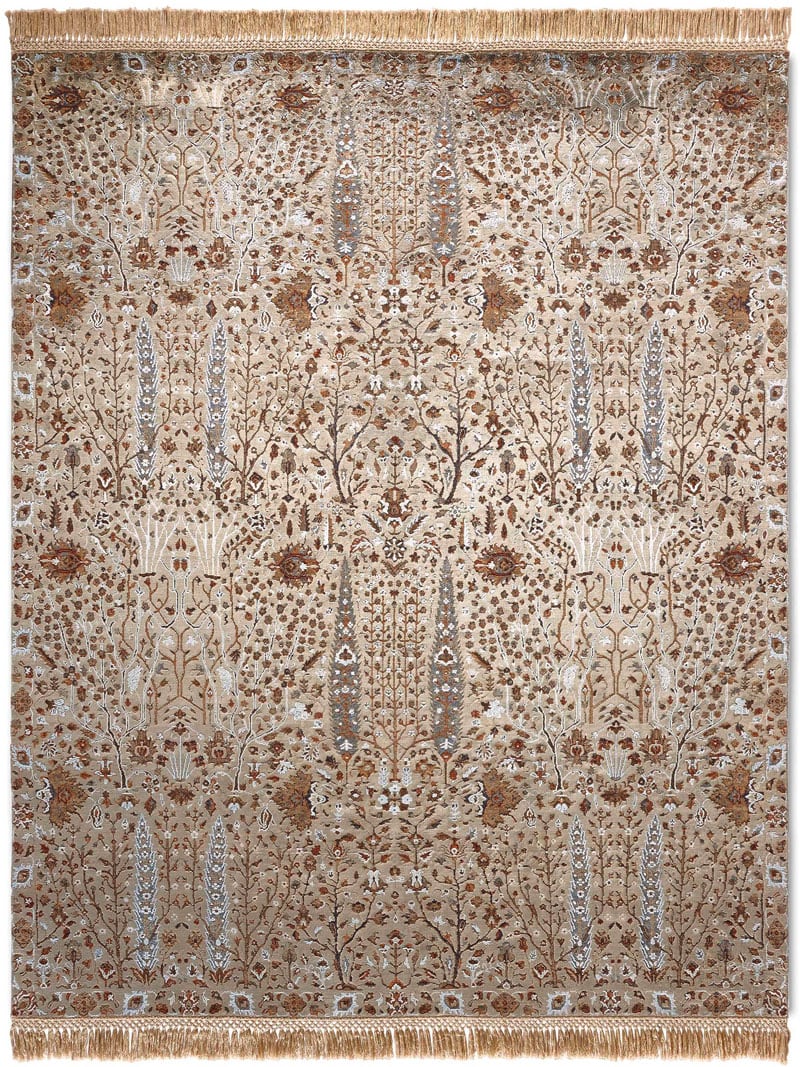 Pine Garden Grey / Green Hand-Knotted Wool / Silk Rug