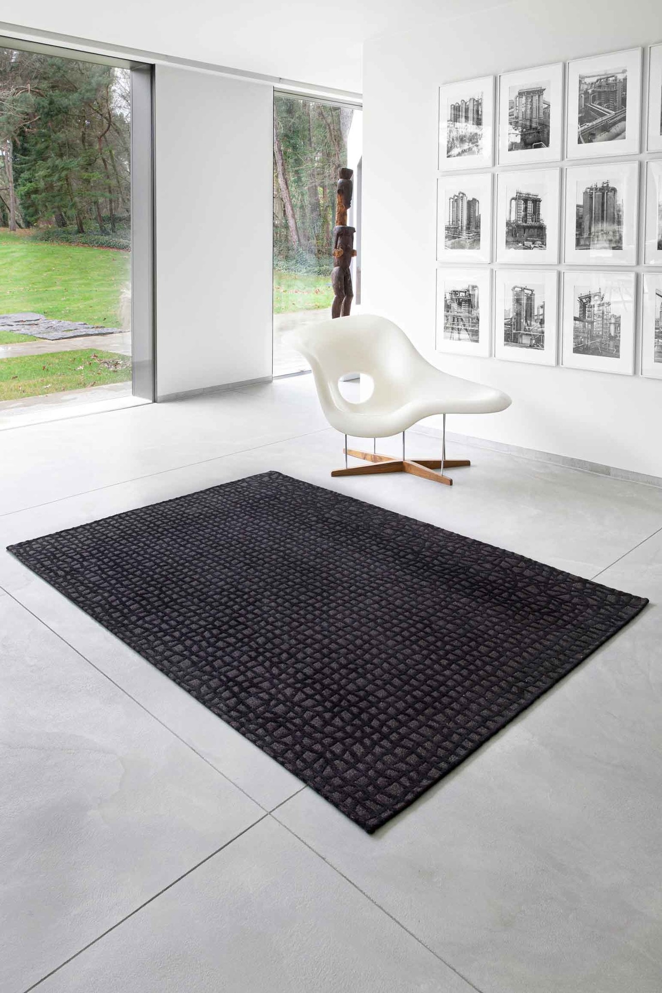 Black Checkered Belgian Flatwoven Rug ☞ Size: 140 x 200 cm