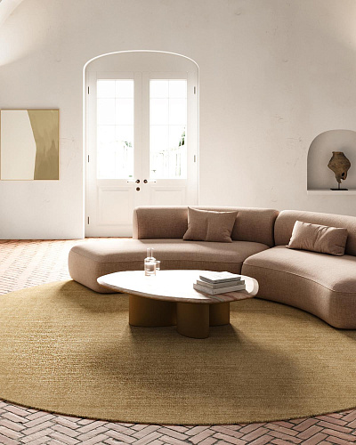 Handwoven Round Gold Silk Rug