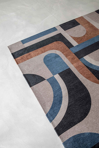 Geometric Blue Flatwoven Belgian Rug