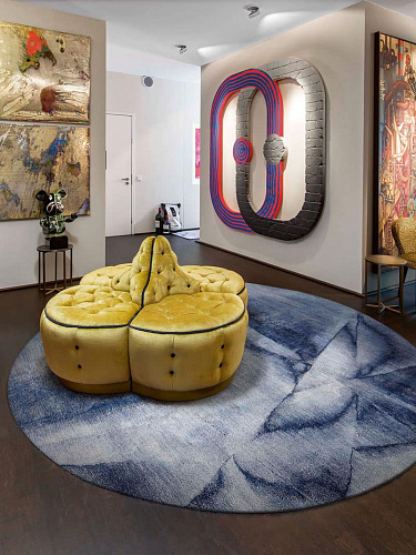 Round Navy Blue Handwoven Luxury Rug