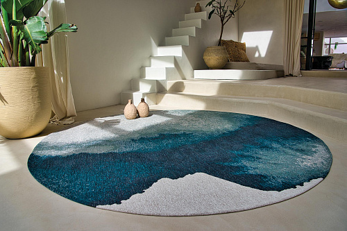 Ink Blue Modern Abstract Round Rug