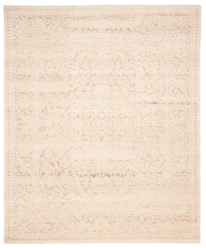 Faded Medallion Wool / Silk White Luxury Rug