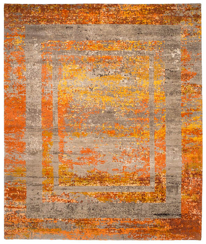 Artwork Wool & Silk Orange Luxury Rug