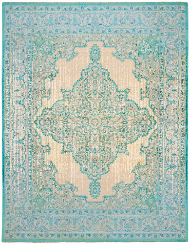Tabriz Hand Knotted Aqua Blue Luxury Rug