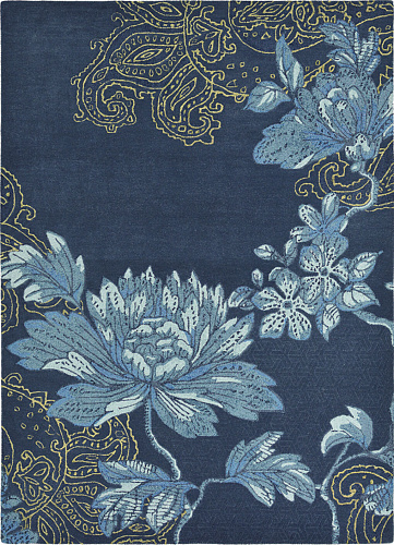 Floral Blue Wool / Viscose Hand Made Rug