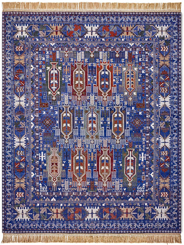 Balouch Blue Hand-Knotted Silk / Wool Rug