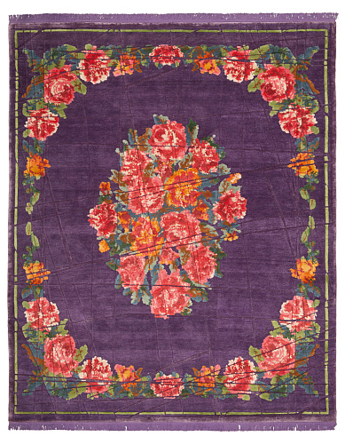 Hand-woven Traditional Purple Multi Luxury Rug