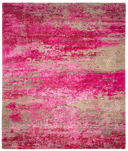 Artwork Hand-woven Wool & Silk Pink Luxury Rug