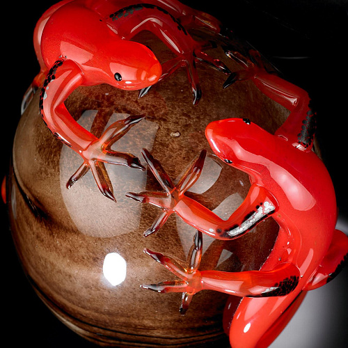Dark Glass Egg with Red Geckos