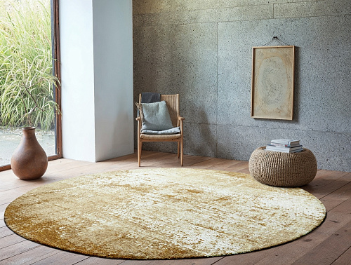 Cream Distressed Pattern Round Rug