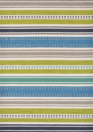 Stripes Green & Blue Outdoor Hand-Woven Rug