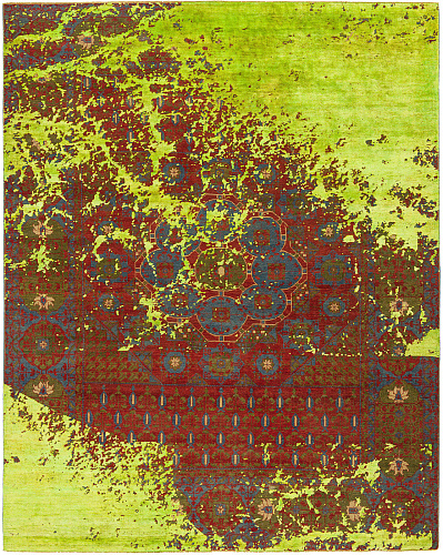 Green / Red Hand-woven Wool / Silk Luxury Rug