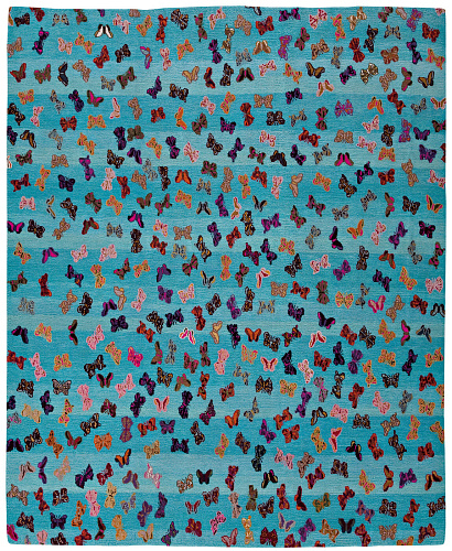 Butterflies Blue Hand-woven Luxury Rug