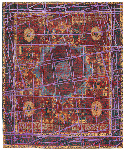 Red Purple Hand-woven Wool / Silk Luxury Rug