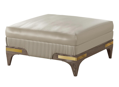Beige & Gold Leather Pouffe