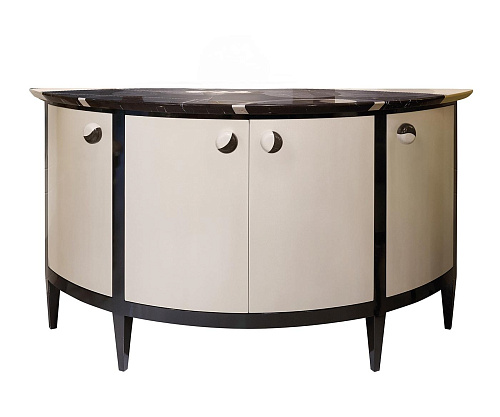 Marble-Top Curved Console with Lacquered Base