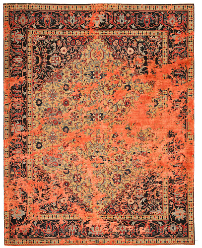 Oriental Faded Hand-woven Wool / Silk Luxury Rug