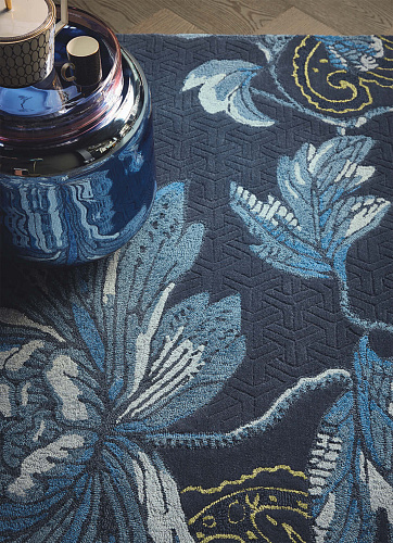 Floral Blue Wool / Viscose Hand Made Rug