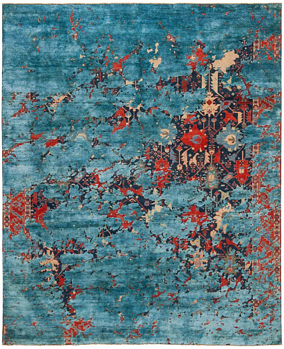 Faded Hand-Knotted Vintage Style Luxury Rug