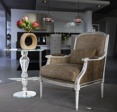 Italian Gray Leather Upholstered Armchair