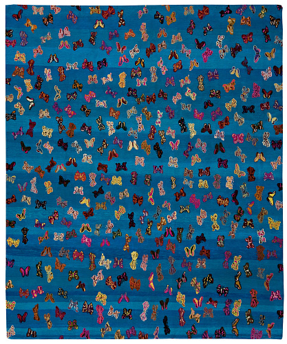 Butterflies Blue Hand-woven Luxury Rug