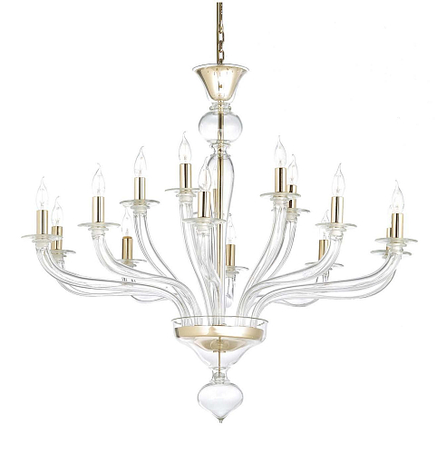 Murano Clear Glass 24K Gold Chandelier