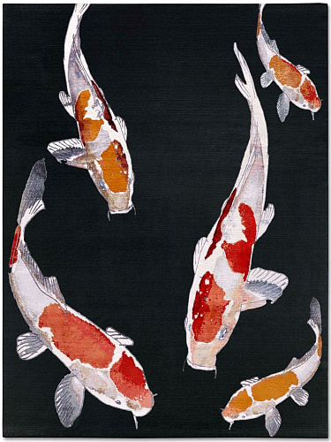 Fish Red / Black Luxury Hand-Woven Rug