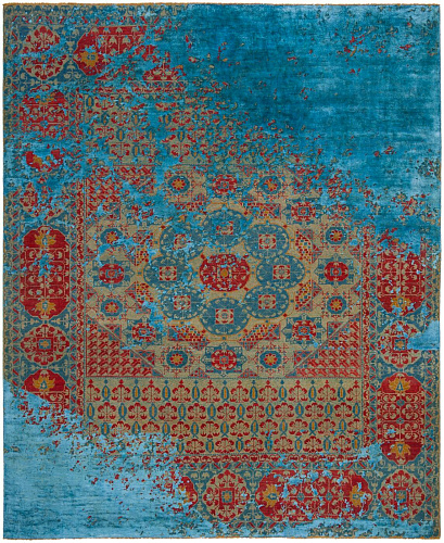 Turquoise / Red Hand-woven Wool / Silk Luxury Rug
