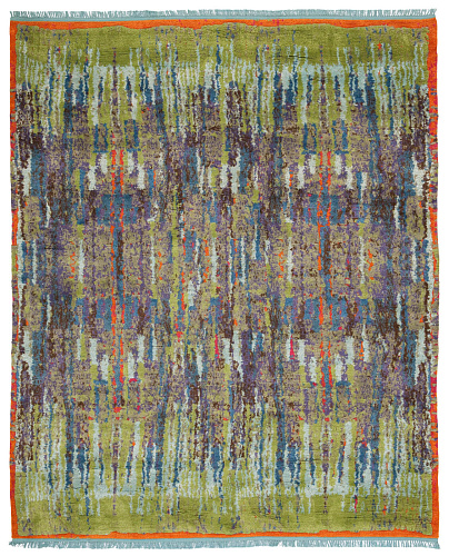 Luxurious Wool & Silk Hand-Woven Green Rug