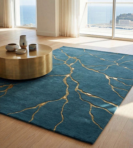 Golden Veins Blue Artisan Rug