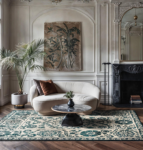 Teal Suzani Floral Motif Rug