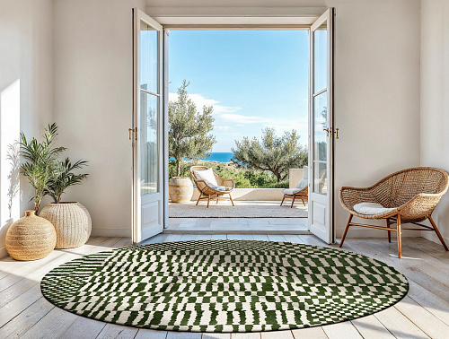 Green Toned Berber-Inspired Round Rug